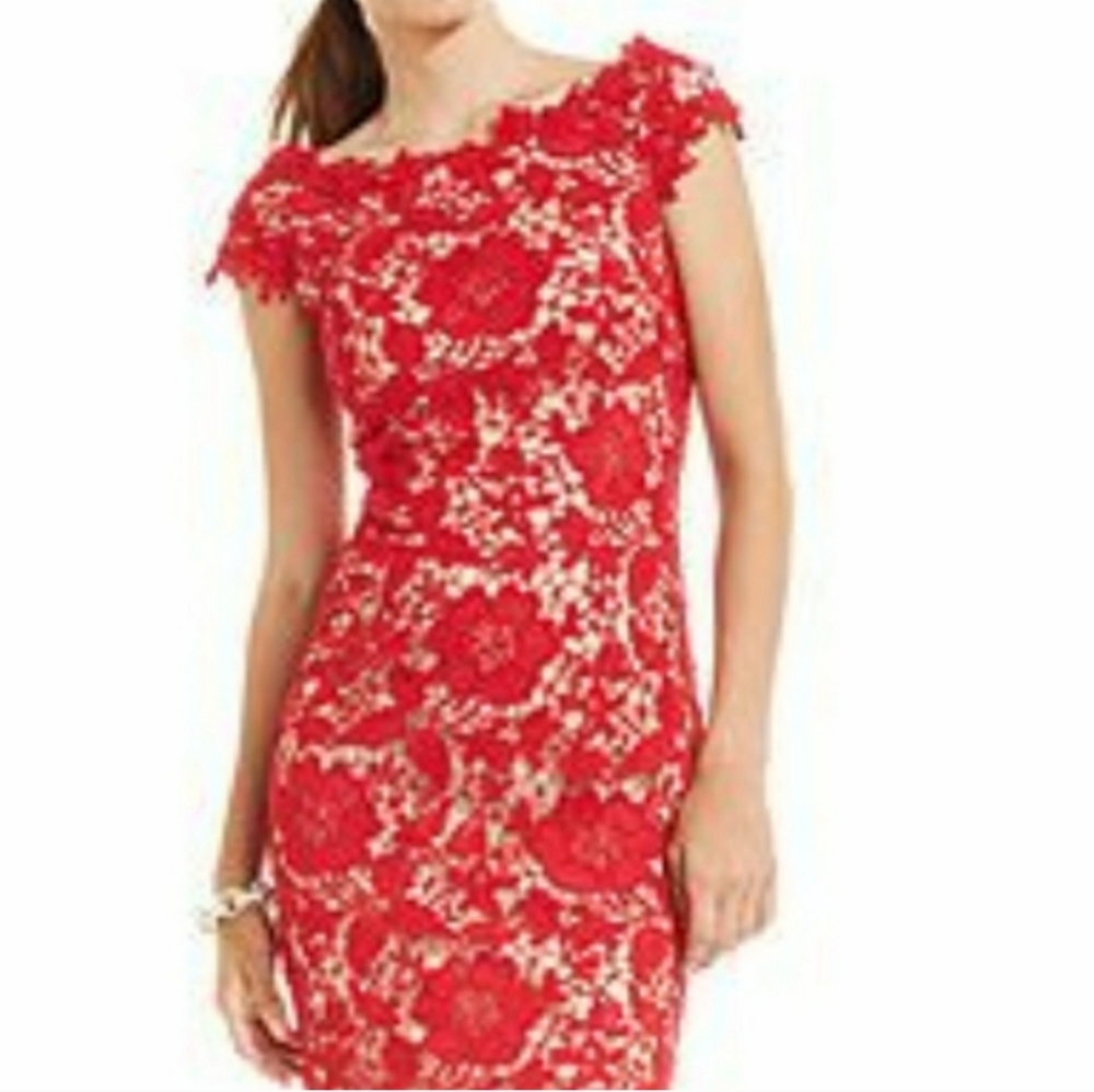 Betsy & Adam Red Lace Cocktail Dress Size 2